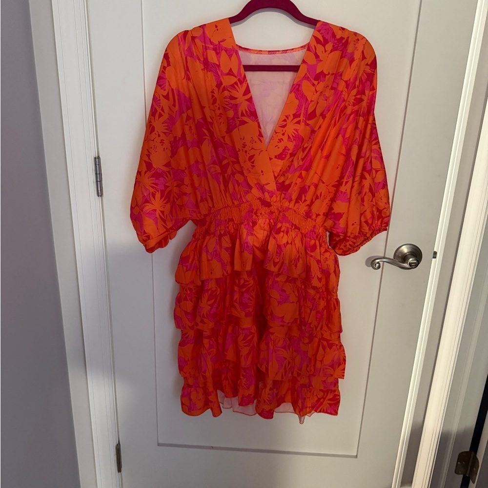 SHEIN Orange and Pink Floral Maxi Dress
